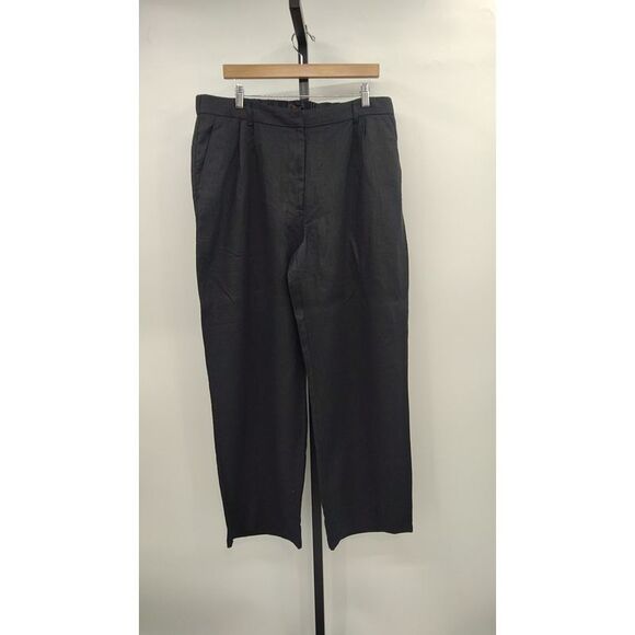 Quince Women 100% European Linen Pleated Trouser Black Pants 16 - Picture 2 of 3